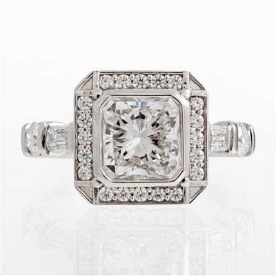 Radiant Art Deco Halo Diamond Engagement Ring