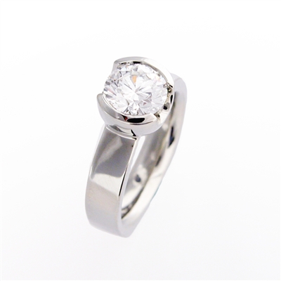 Semi Bezel Diamond Engagement Ring,  .75 carat diamond in a semi bezel 14k gold setting with wide band.