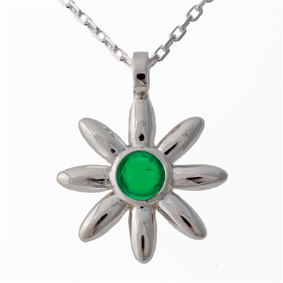 Flower Pendant Diamond (large), Emerald, 1mm cable chain