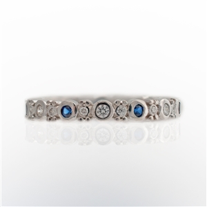 Shape Stackable Eternity Ring Round Sapphires and Diamonds with Bead Accent