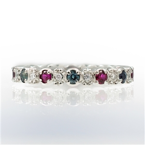 Shape Stackable Eternity Ring Round Alexandrite, Ruby and Diamonds with Bead Accent