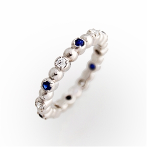 Stackable Eternity Ring Round Sapphires and Diamonds, prong set, 14k