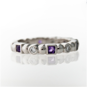 Shape Stackable Eternity Ring, Round Diamonds & Square Amethyst