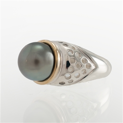 Tahitian Pearl Dome Ring, Silver with Gold Accent