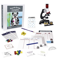 The semester one bundle includes the teacher's manual, student workbook, flashcards, bingo and memory games, microscope and eye dropper, square tiles, dice, protractor, ruler, charts, calendar, student journal.