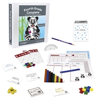 Fourth Grade Semester Two Resource Bundle includes a teacher's manual, flashcards, games, Cuisenaire rods, protractor, ruler, dice, charts, calendar,  student journal.