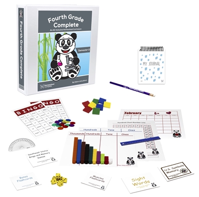 Fourth Grade Secular Homeschool Semester Two Bundle includes the teacher's manual, flashcards, games, CuisenaireÂ® rods, protractor, ruler, dice, charts, calendar,Â and student journal.