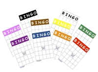 Free bingo boards in ten colors and bingo game markers.