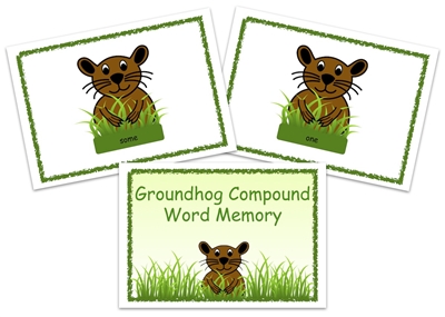 Groundhog Compound Word Memory Game contains a set of 30 cards including instructions and answers to the game.