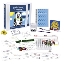 Kindergarten Complete Secular Deluxe Bundle includes teacher's manuals, flashcards, bingo games, memory games, base ten counting pieces, number line, hundred chart, twelve-month calendar, spiral-bound planner.