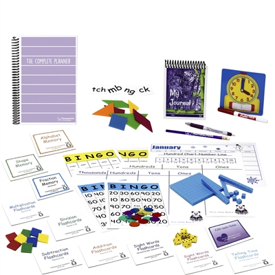 Second Grade Complete Resource Bundle is an effective teaching tool: flashcards, spelling squares, square tiles, tangrams, clock, dice, base ten counting pieces, games, charts, FAN-tastic notes, student journal, planner, calendar.