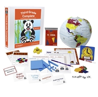 Third Grade Semester One Bundle includes the teacher's manual and resources to  make learning fun. Use the flashcards, spelling squares, bingo game, pattern blocks, globe, clock, dice, and a memory game to help teach your child.