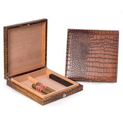 Brown  Leather 12 Cigar Humidor with Humistat