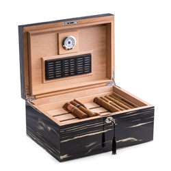 Lacquered "Ebony" Wood 100 Cigar Humidor with Removable Tray