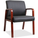 Lorell Black Leather Wood Frame Guest Chair- Mahogany