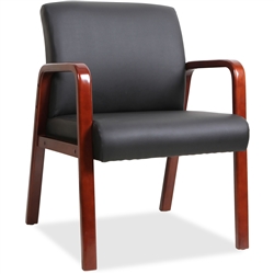 Lorell Black Leather Wood Frame Guest Chair- Mahogany