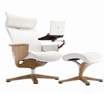 Nuvem White Leather Reclining Executive Chair with Ottoman and Tablet Arm by Eurotech