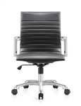 Janis Black Leather Mid Back Conference Chair with Polished Frame