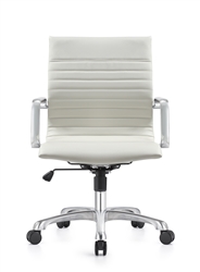 Janis White Leather Mid Back Conference Chair with Polished Frame