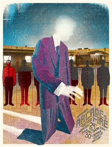 Arcade Fire & Calexico Concert Poster by Wes Winship (Burlesque of North America/Burlesque Design) for the Memorial Coliseum, Seattle concert 29th-30th September 2010