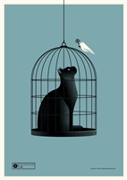 Cat Cage (blue) Art Print by Simon Marchner