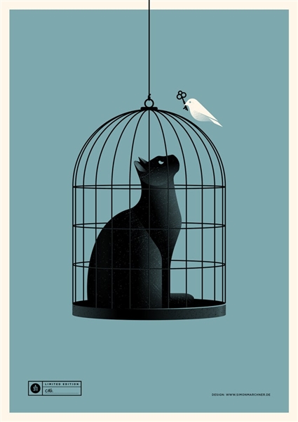 Cat Cage (blue) Art Print by Simon Marchner