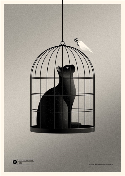 Cat Cage (silver) Art Print by Simon Marchner