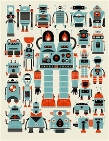 Robots, Robots Art Print by Methane Studios