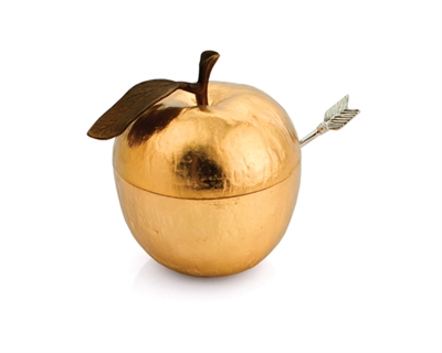 Apple Honey Pot w/ Spoon Goldtone