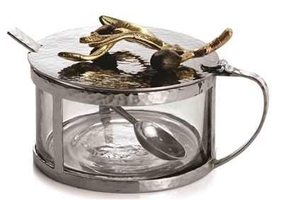 Olive Branch Gold Condiment Container w/ Spoon