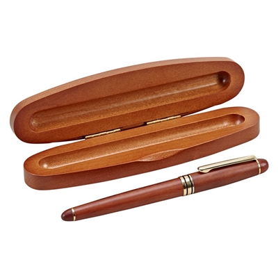 Oval wood box with pen