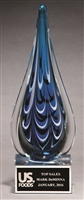 Blue and black teardrop art glass award