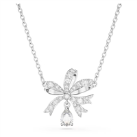 Swarovski Volta necklace Bow, Small, White, Rhodium plated