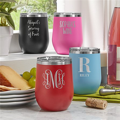 Insulated Stemless Wine Tumbler  Glass w/Lid 12 oz.