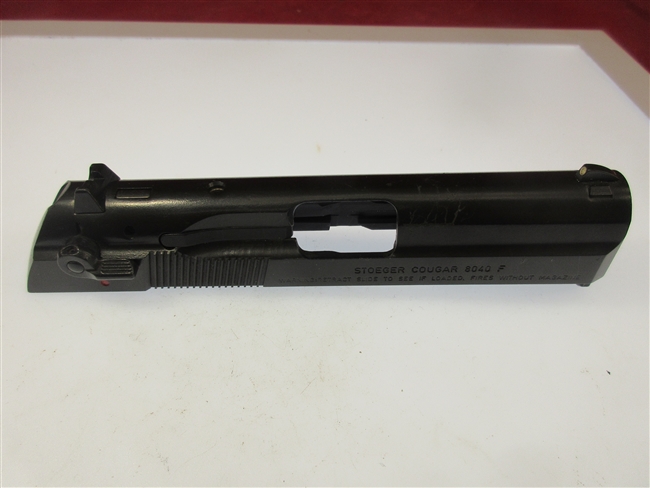 Stoeger Cougar 8040F Slide Assembly, .40 S&W
â€‹Includes Firing Pin, Extractor, Sights & Safety