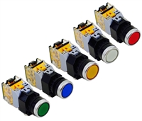 Yuco 22mm LED Illuminated Flush Push Button, Choose Color, Switch Action, Voltage
