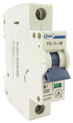 YuCo YC-1-1B  CIRCUIT BREAKER 1 POLE 1 AMP B.CURVE DIN RAIL MOUNT 120/277V