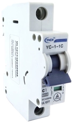YuCo YC-1-1C MINIATURE DIN RAIL CIRCUIT BREAKER 1 POLE 1 Amp C CURVE 120/277v