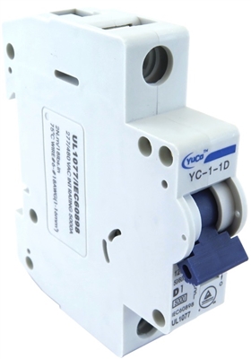 YuCo YC-1-1D MINIATURE DIN RAIL CIRCUIT BREAKER 1 POLE 1 Amp 120/277v D CURVE