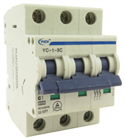 YuCo YC-1-3C MINIATURE DIN RAIL CIRCUIT BREAKER 3 POLE 1 Amp 220/480v C CURVE