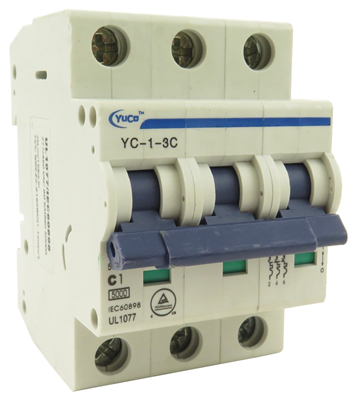 YuCo YC-1-3C MINIATURE DIN RAIL CIRCUIT BREAKER 3 POLE 1 Amp 220/480v C CURVE