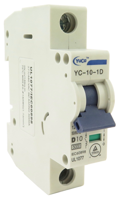 YuCo YC-10-1D MINIATURE DIN RAIL CIRCUIT BREAKER 1 POLE 10 Amp 120/277v D CURVE