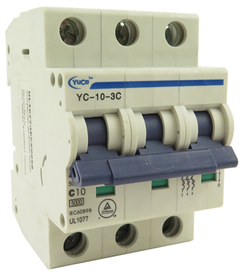 YuCo YC-10-3C MINIATURE DIN RAIL CIRCUIT BREAKER 3 POLE 10 Amp 220/480v C CURVE