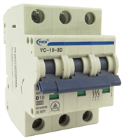 YuCo YC-10-3D MINIATURE DIN RAIL CIRCUIT BREAKER 3 POLE 10 Amp 220/480v D CURVE