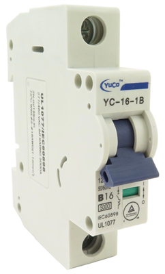 YuCo YC-16-1B  CIRCUIT BREAKER 1 POLE 16 AMP B.CURVE DIN RAIL MOUNT 120/277V