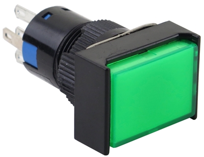 YuCo YC-16I-MAIN-JG-6 16mm Rectangular Illuminated 5-Pin Push Button - Maintained - 12V AC/DC - Green