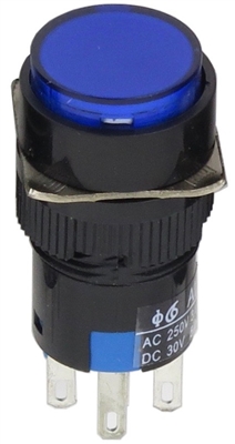 YuCo YC-16I-MOM-YB-6 16mm Round Illuminated 5-Pin Push Button - Momentary - 12V AC/DC - Blue