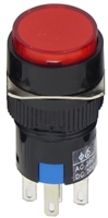 YuCo YC-16I-MOM-YR-3 16mm Round Illuminated 5-Pin Push Button - Momentary - 220V AC/DC - Red