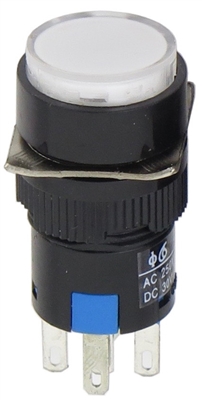 YuCo YC-16I-MOM-YW-4 16mm Round Illuminated 5-Pin Push Button - Momentary - 48V AC/DC - White
