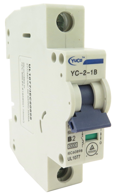 YuCo YC-2-1B  CIRCUIT BREAKER 1 POLE 2 AMP B.CURVE DIN RAIL MOUNT 120/277V